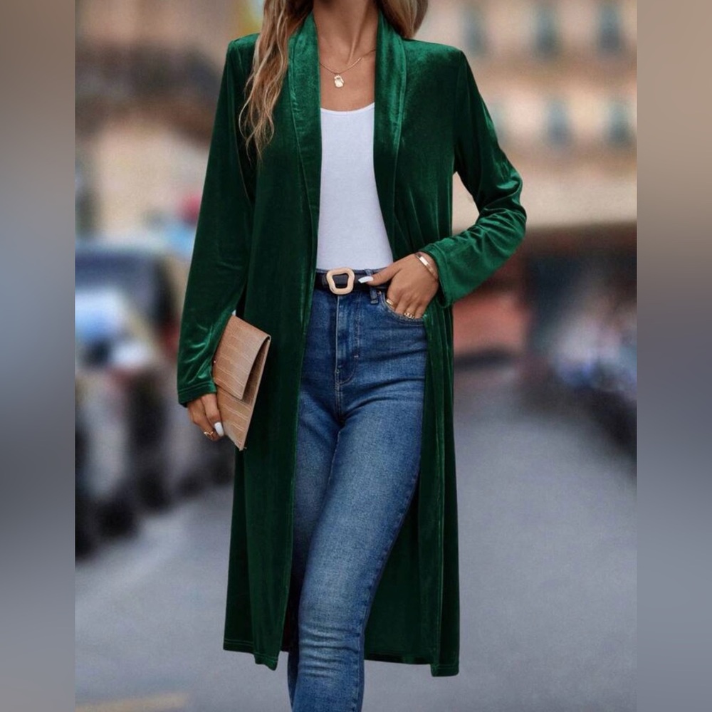 Emerald Green Velvet Duster Coat
